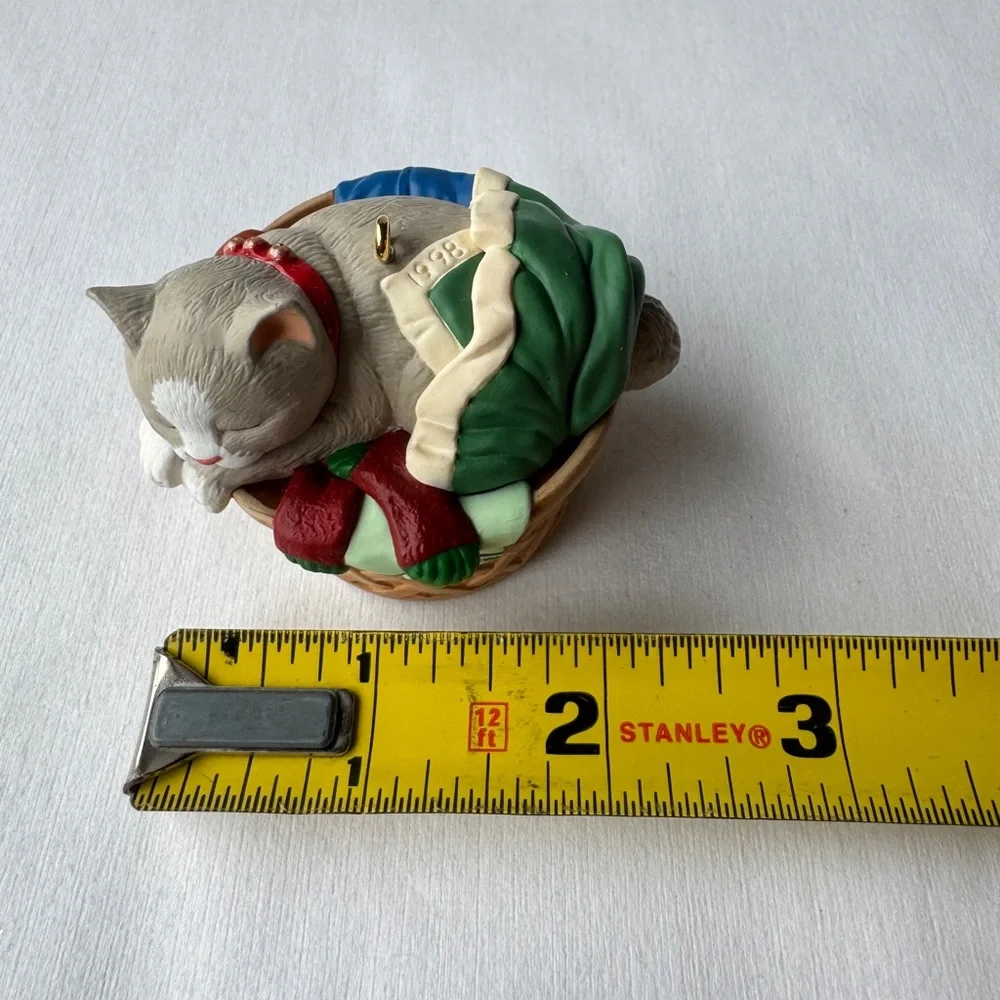 1998 Cat Naps Hallmark Collector Christmas Ornament Grey Kitten Laundry Basket